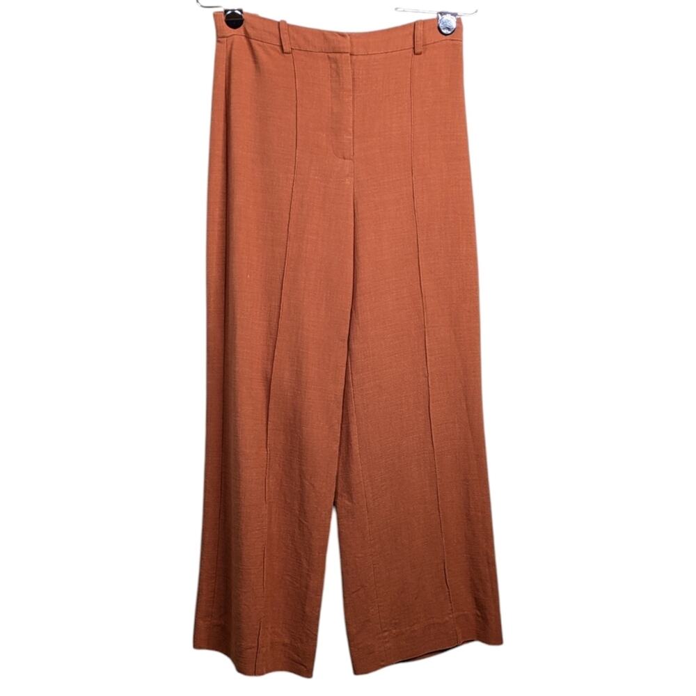 Sézane Wide Leg Trousers Pants 34 US 2 Burnt Orange Front Seam Flat Front